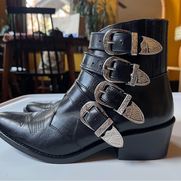 TOGA Pulla Black Silver Ankle Boots Western Style - Picture 1 of 7